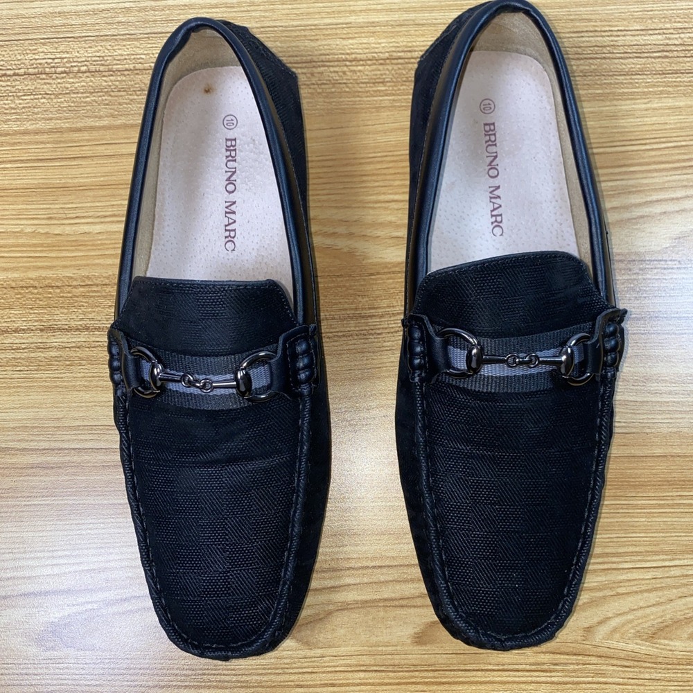 Bruno Marc Horsebit Driving Loafers Men's Size 10 Black Slip On Moccasin Shoes